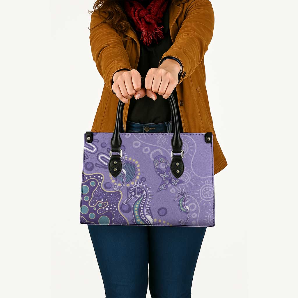 Australia Epilepsy Awareness Leather Bag Aboriginal Purple Ribbon with Seahorse - Aussie Hoodie