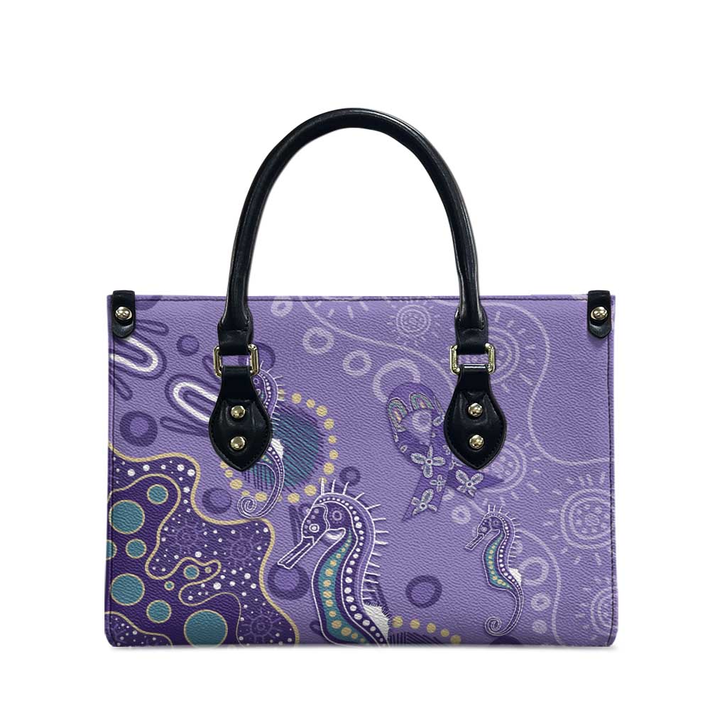 Australia Epilepsy Awareness Leather Bag Aboriginal Purple Ribbon with Seahorse - Aussie Hoodie