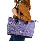 Australia Epilepsy Awareness Leather Tote Bag Aboriginal Purple Ribbon with Seahorse - Aussie Hoodie