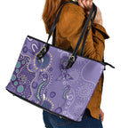 Australia Epilepsy Awareness Leather Tote Bag Aboriginal Purple Ribbon with Seahorse - Aussie Hoodie