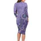 Australia Epilepsy Awareness Long Sleeve Bodycon Dress Aboriginal Purple Ribbon with Seahorse - Aussie Hoodie