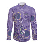 Australia Epilepsy Awareness Long Sleeve Button Shirt Aboriginal Purple Ribbon with Seahorse - Aussie Hoodie