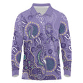 Australia Epilepsy Awareness Long Sleeve Polo Shirt Aboriginal Purple Ribbon with Seahorse - Aussie Hoodie