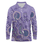 Australia Epilepsy Awareness Long Sleeve Polo Shirt Aboriginal Purple Ribbon with Seahorse - Aussie Hoodie