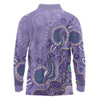 Australia Epilepsy Awareness Long Sleeve Polo Shirt Aboriginal Purple Ribbon with Seahorse - Aussie Hoodie