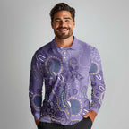 Australia Epilepsy Awareness Long Sleeve Polo Shirt Aboriginal Purple Ribbon with Seahorse - Aussie Hoodie