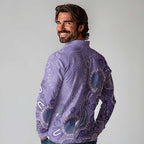 Australia Epilepsy Awareness Long Sleeve Polo Shirt Aboriginal Purple Ribbon with Seahorse - Aussie Hoodie