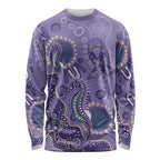 Australia Epilepsy Awareness Long Sleeve Shirt Aboriginal Purple Ribbon with Seahorse - Aussie Hoodie