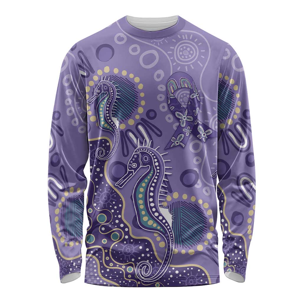 Australia Epilepsy Awareness Long Sleeve Shirt Aboriginal Purple Ribbon with Seahorse - Aussie Hoodie