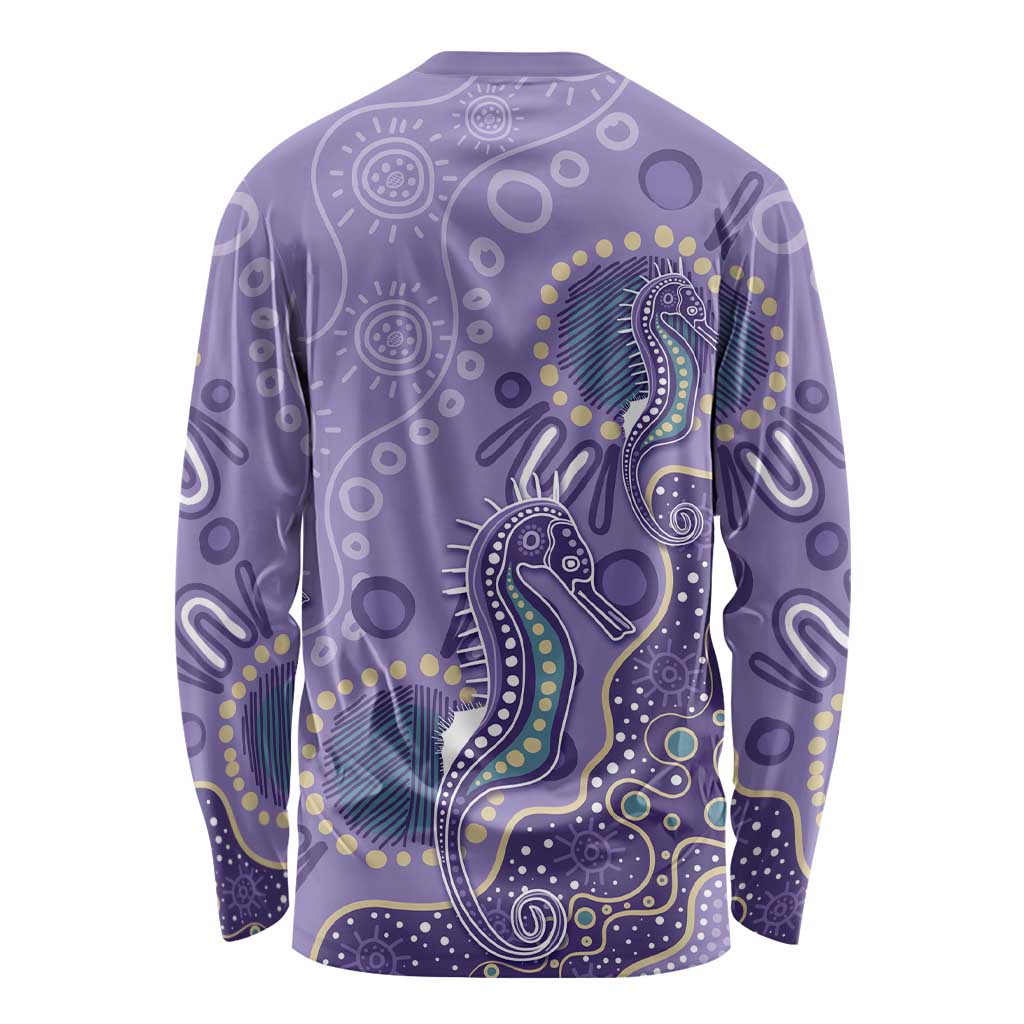 Australia Epilepsy Awareness Long Sleeve Shirt Aboriginal Purple Ribbon with Seahorse - Aussie Hoodie