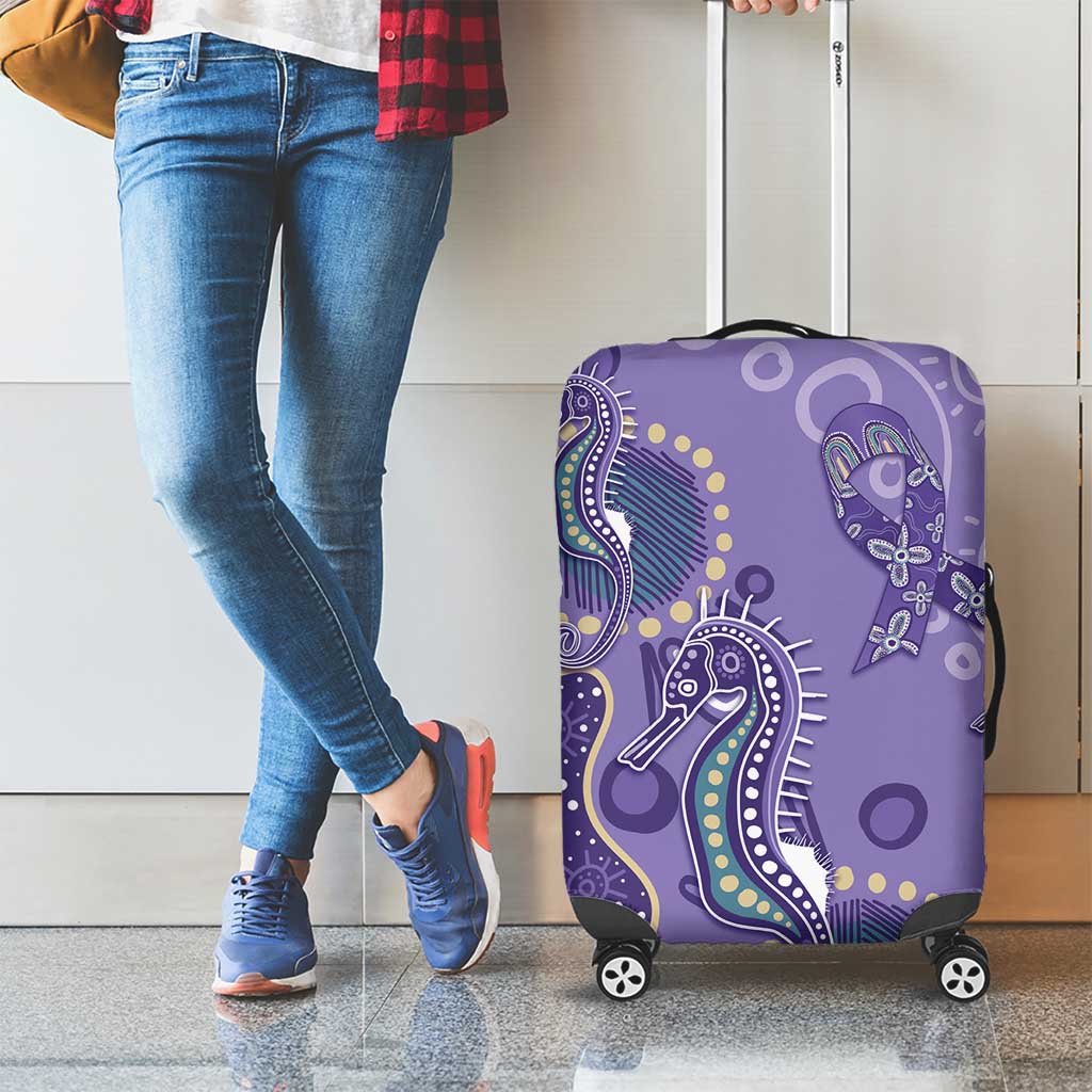Australia Epilepsy Awareness Luggage Cover Aboriginal Purple Ribbon with Seahorse - Aussie Hoodie
