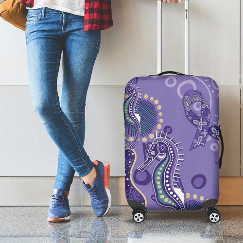 Australia Epilepsy Awareness Luggage Cover Aboriginal Purple Ribbon with Seahorse - Aussie Hoodie
