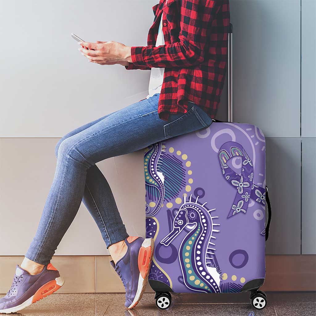 Australia Epilepsy Awareness Luggage Cover Aboriginal Purple Ribbon with Seahorse - Aussie Hoodie