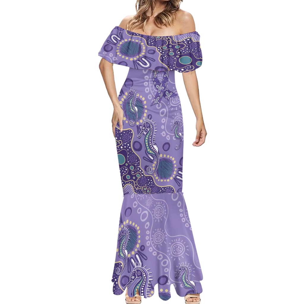 Australia Epilepsy Awareness Mermaid Dress Aboriginal Purple Ribbon with Seahorse - Aussie Hoodie