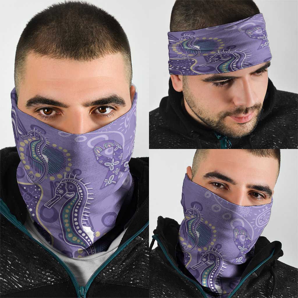 Australia Epilepsy Awareness Neck Gaiter Aboriginal Purple Ribbon with Seahorse - Aussie Hoodie