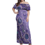 Australia Epilepsy Awareness Off Shoulder Maxi Dress Aboriginal Purple Ribbon with Seahorse - Aussie Hoodie