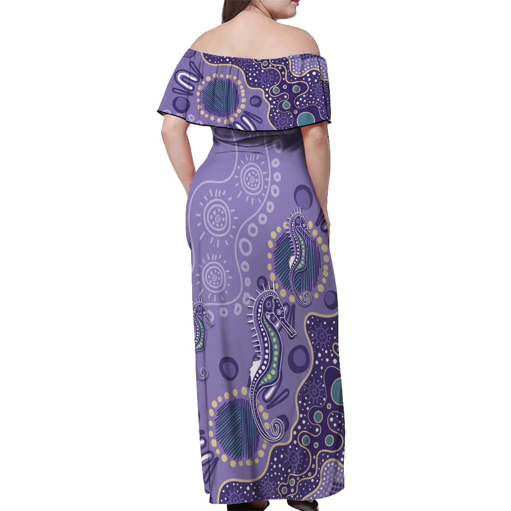 Australia Epilepsy Awareness Off Shoulder Maxi Dress Aboriginal Purple Ribbon with Seahorse - Aussie Hoodie