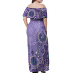 Australia Epilepsy Awareness Off Shoulder Maxi Dress Aboriginal Purple Ribbon with Seahorse - Aussie Hoodie