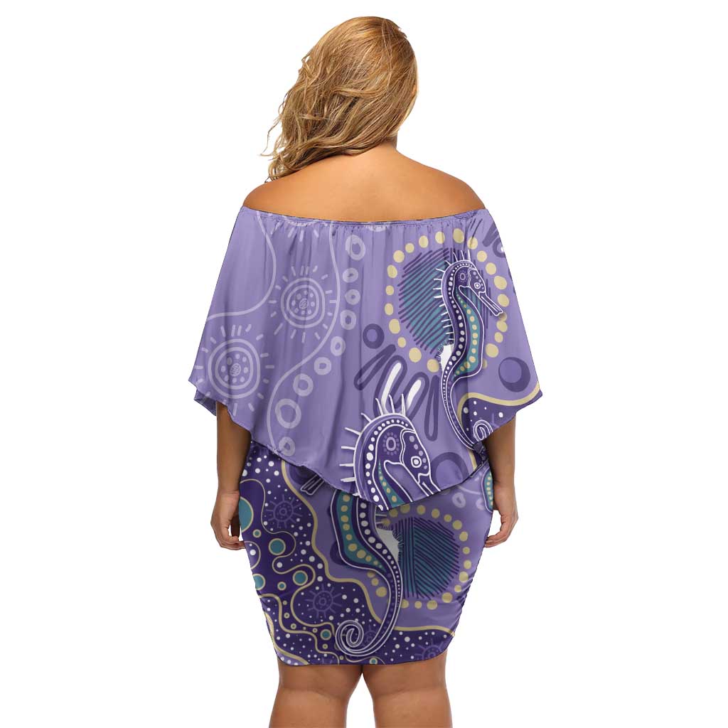 Australia Epilepsy Awareness Off Shoulder Short Dress Aboriginal Purple Ribbon with Seahorse - Aussie Hoodie