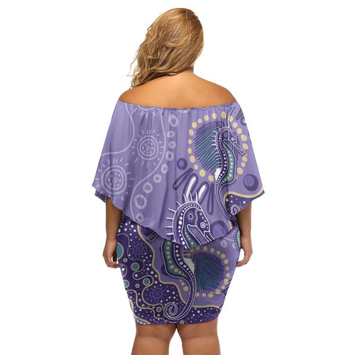 Australia Epilepsy Awareness Off Shoulder Short Dress Aboriginal Purple Ribbon with Seahorse - Aussie Hoodie
