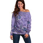 Australia Epilepsy Awareness Off Shoulder Sweater Aboriginal Purple Ribbon with Seahorse - Aussie Hoodie