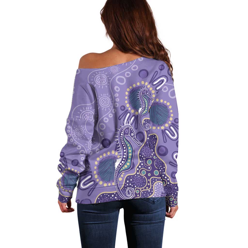 Australia Epilepsy Awareness Off Shoulder Sweater Aboriginal Purple Ribbon with Seahorse - Aussie Hoodie