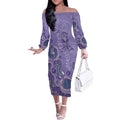 Australia Epilepsy Awareness Off The Shoulder Long Sleeve Dress Aboriginal Purple Ribbon with Seahorse - Aussie Hoodie