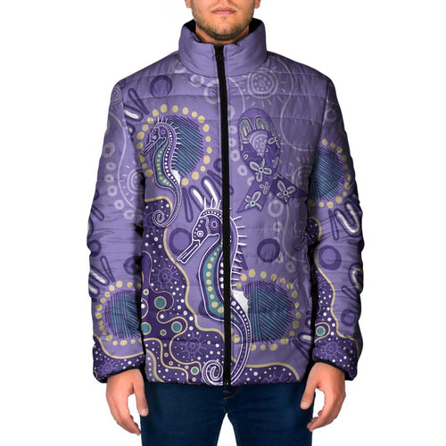 Australia Epilepsy Awareness Padded Jacket Aboriginal Purple Ribbon with Seahorse - Aussie Hoodie