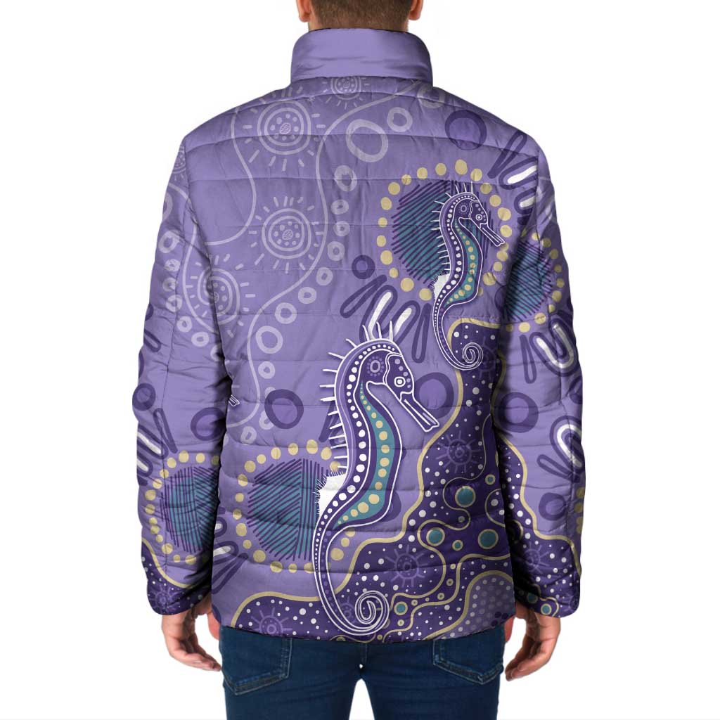 Australia Epilepsy Awareness Padded Jacket Aboriginal Purple Ribbon with Seahorse - Aussie Hoodie