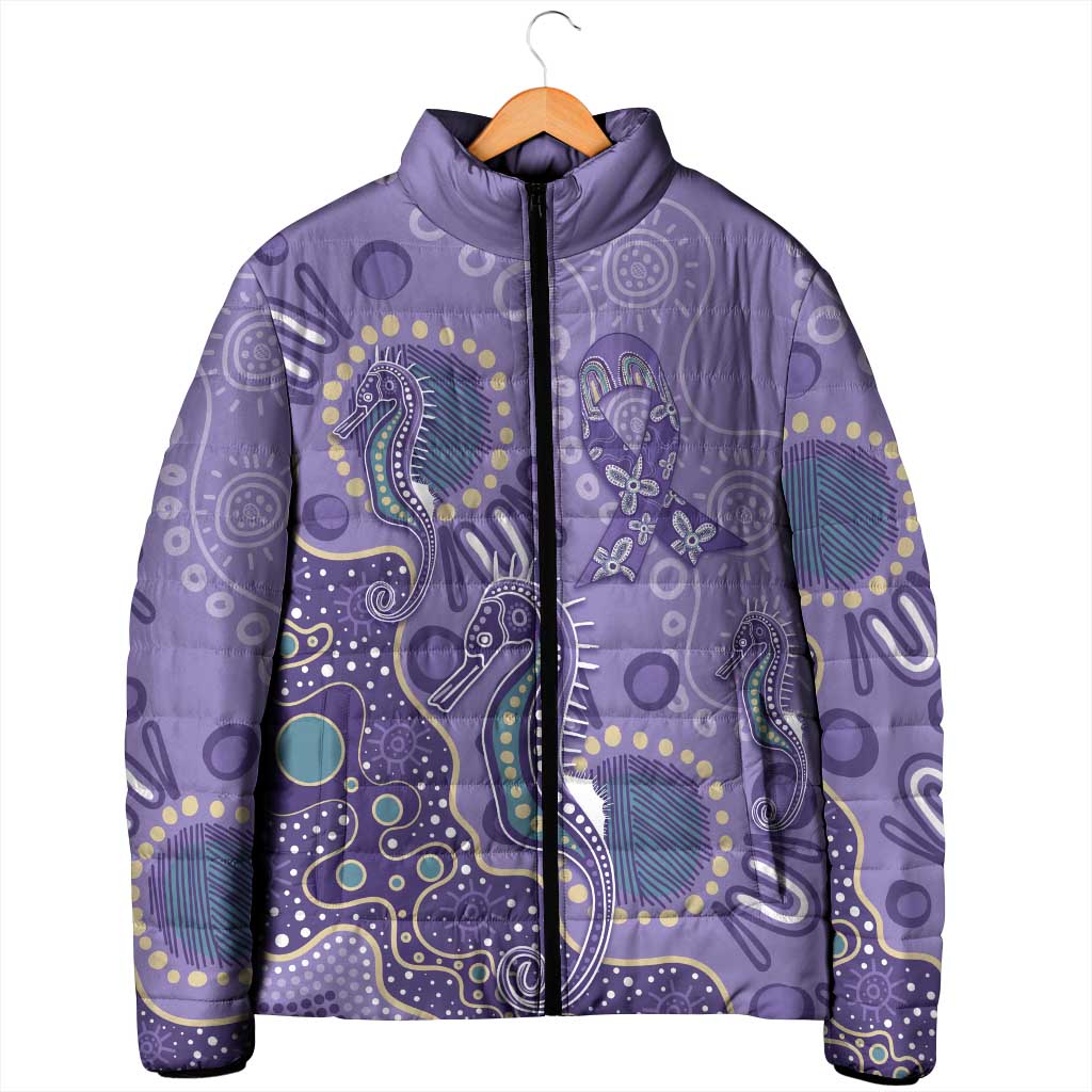 Australia Epilepsy Awareness Padded Jacket Aboriginal Purple Ribbon with Seahorse - Aussie Hoodie
