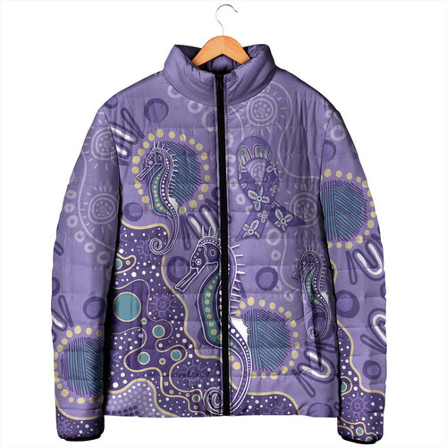 Australia Epilepsy Awareness Padded Jacket Aboriginal Purple Ribbon with Seahorse - Aussie Hoodie