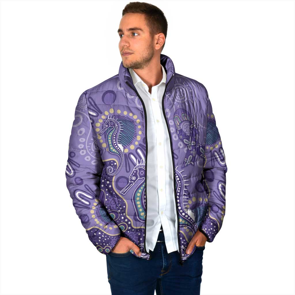 Australia Epilepsy Awareness Padded Jacket Aboriginal Purple Ribbon with Seahorse - Aussie Hoodie