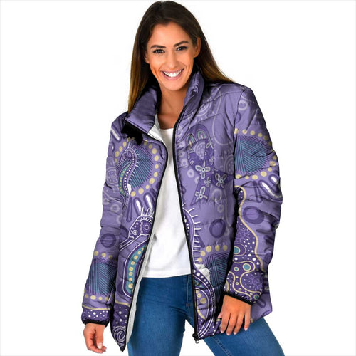 Australia Epilepsy Awareness Padded Jacket Aboriginal Purple Ribbon with Seahorse - Aussie Hoodie