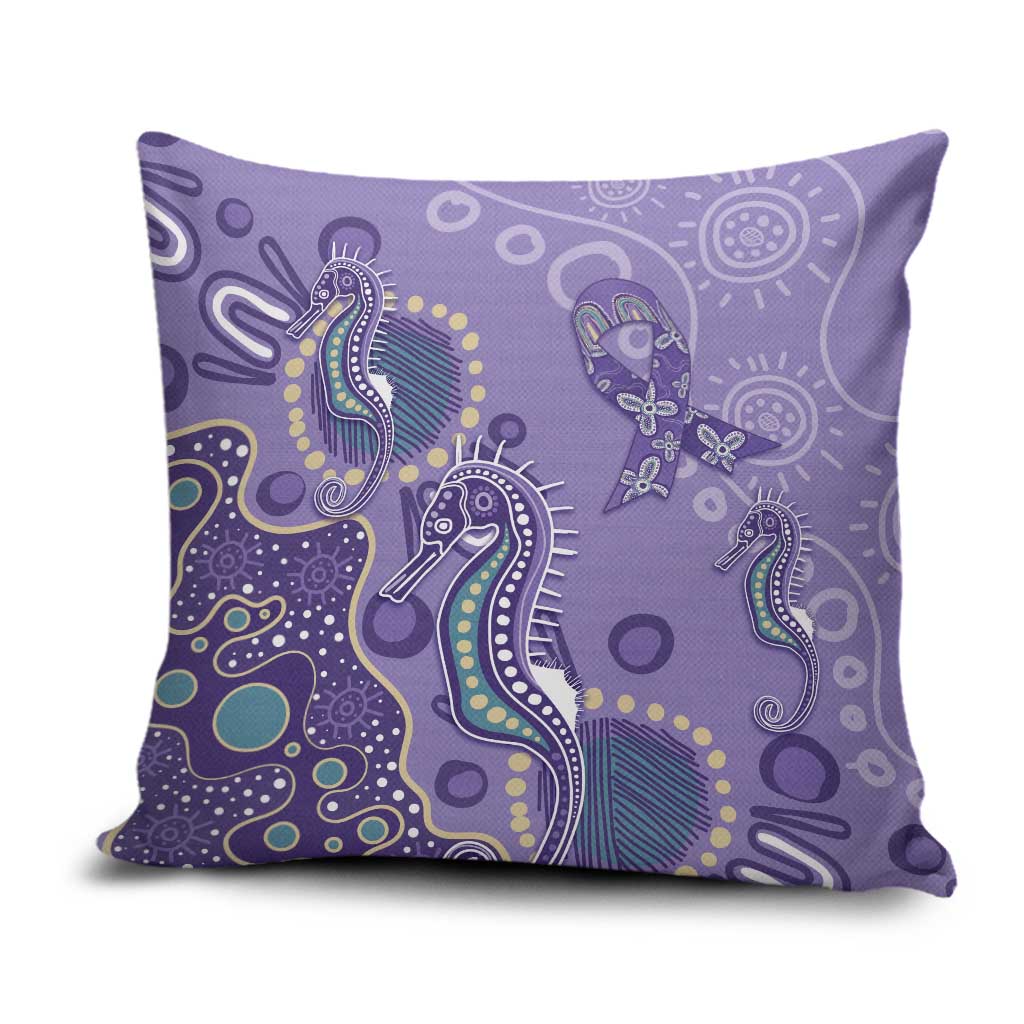 Australia Epilepsy Awareness Pillow Cover Aboriginal Purple Ribbon with Seahorse - Aussie Hoodie