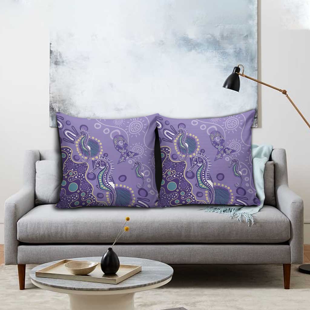Australia Epilepsy Awareness Pillow Cover Aboriginal Purple Ribbon with Seahorse - Aussie Hoodie