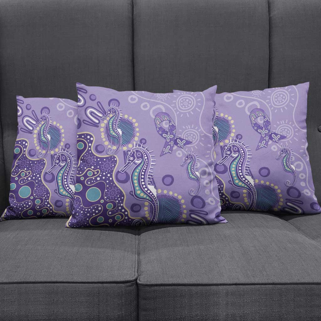 Australia Epilepsy Awareness Pillow Cover Aboriginal Purple Ribbon with Seahorse - Aussie Hoodie