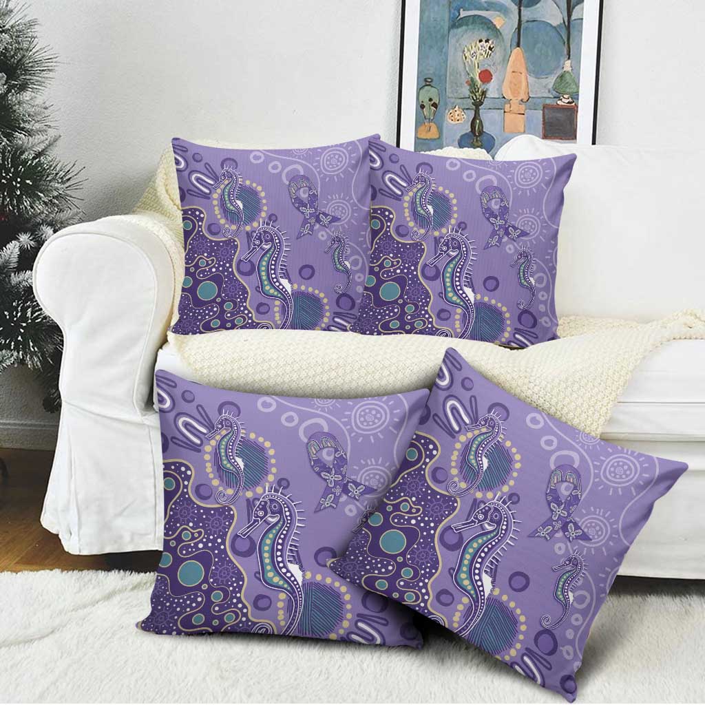 Australia Epilepsy Awareness Pillow Cover Aboriginal Purple Ribbon with Seahorse - Aussie Hoodie