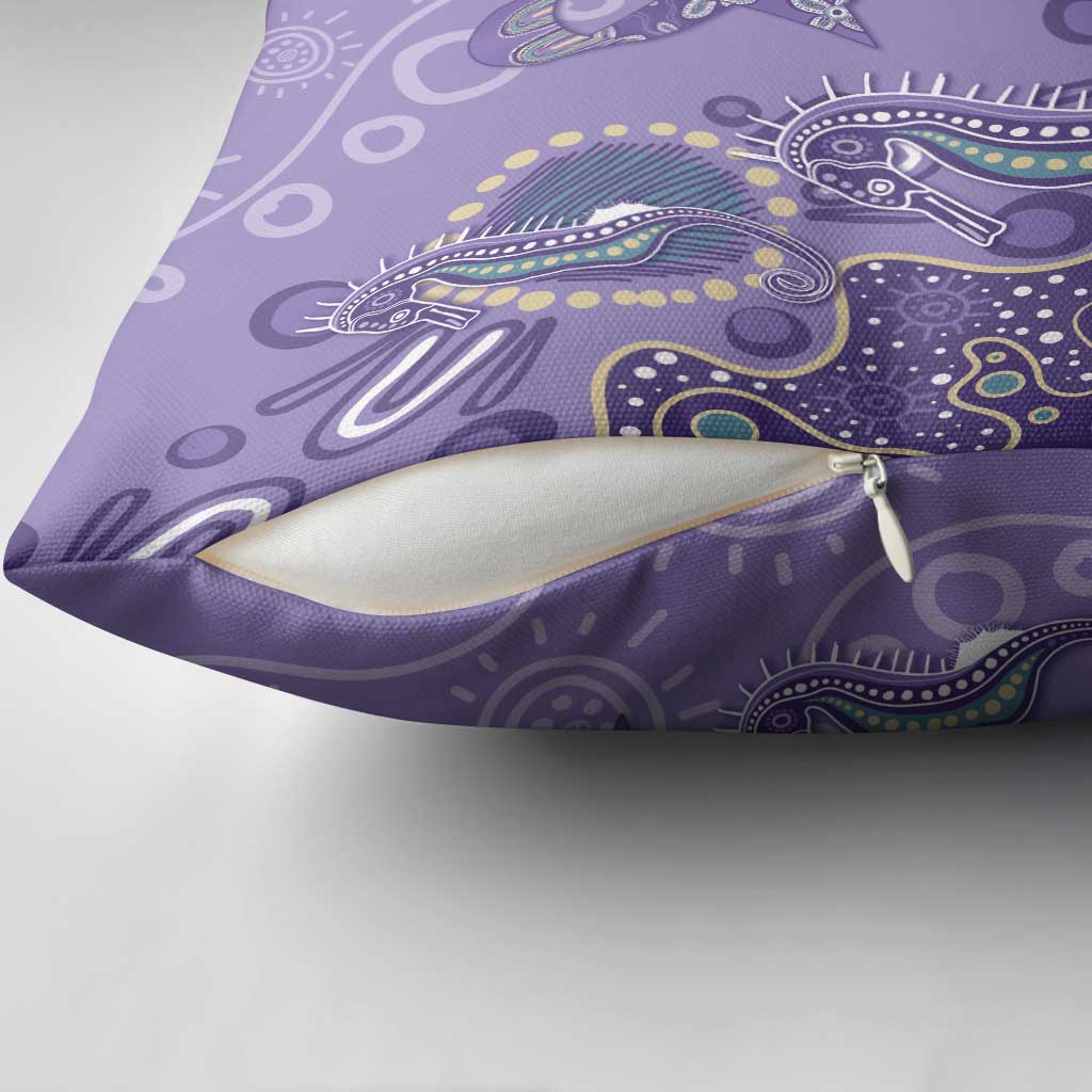 Australia Epilepsy Awareness Pillow Cover Aboriginal Purple Ribbon with Seahorse - Aussie Hoodie