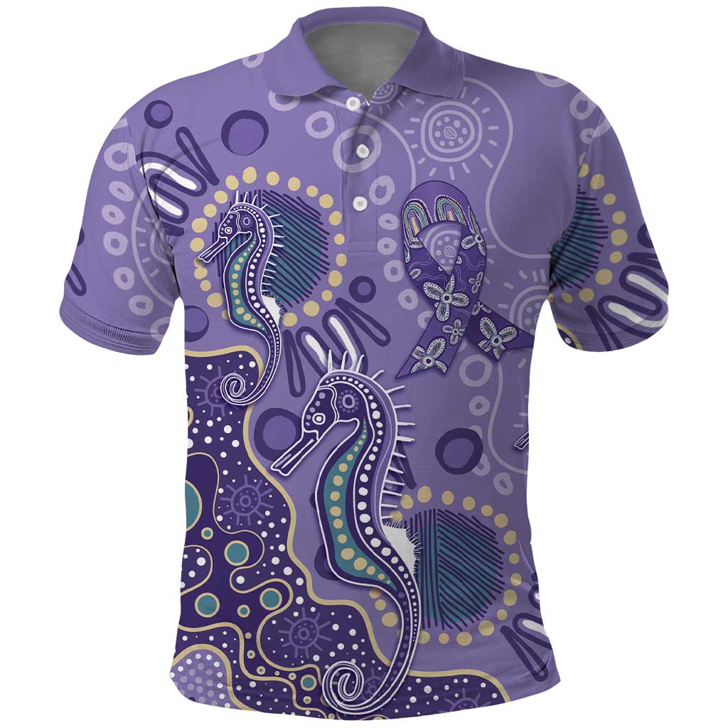 Australia Epilepsy Awareness Polo Shirt Aboriginal Purple Ribbon with Seahorse - Aussie Hoodie