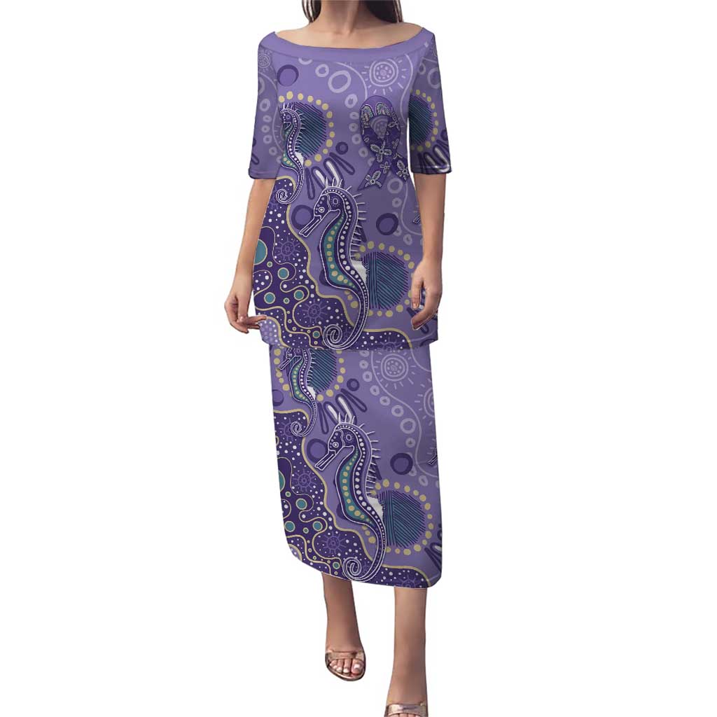 Australia Epilepsy Awareness Puletasi Aboriginal Purple Ribbon with Seahorse - Aussie Hoodie