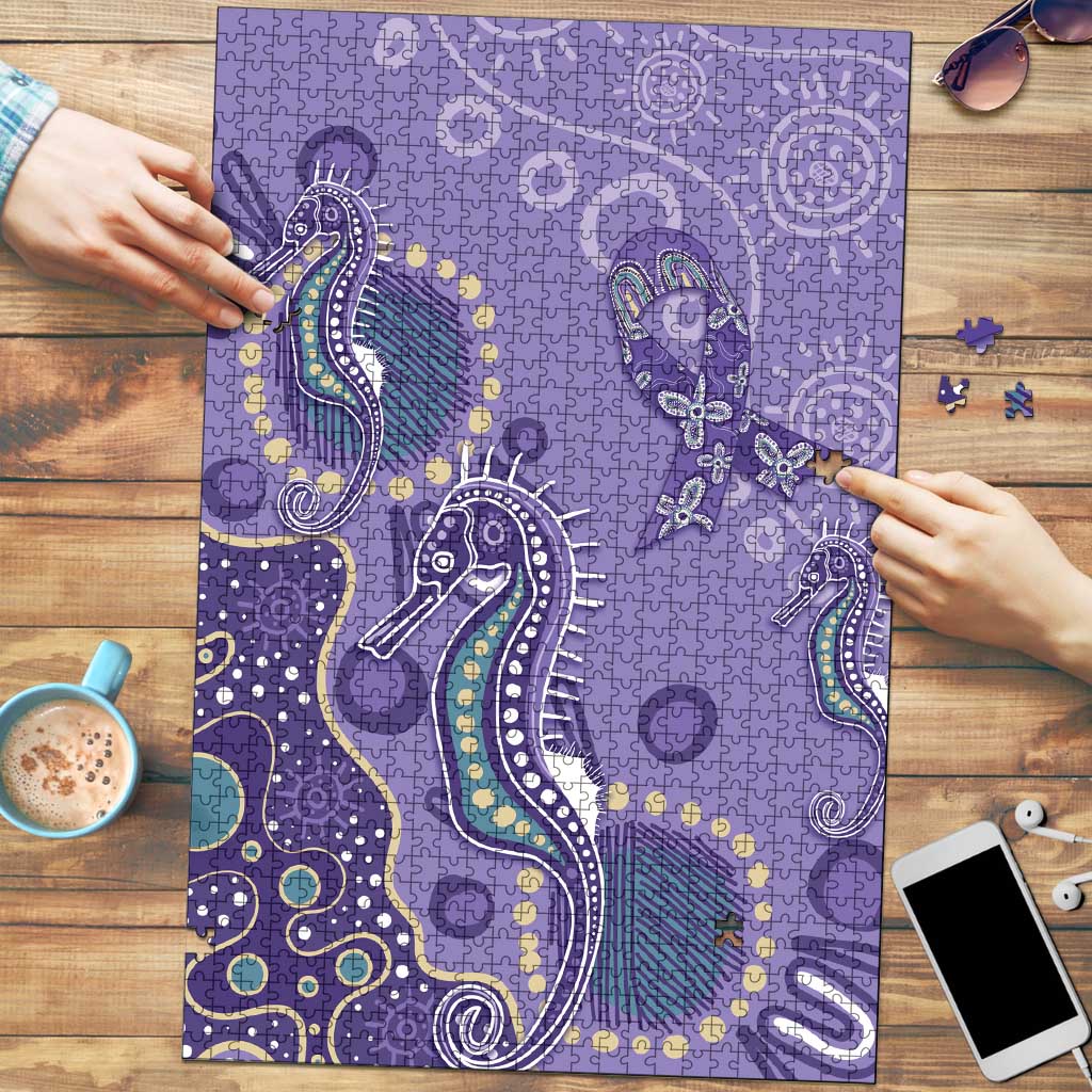 Australia Epilepsy Awareness Puzzle Aboriginal Purple Ribbon with Seahorse - Aussie Hoodie