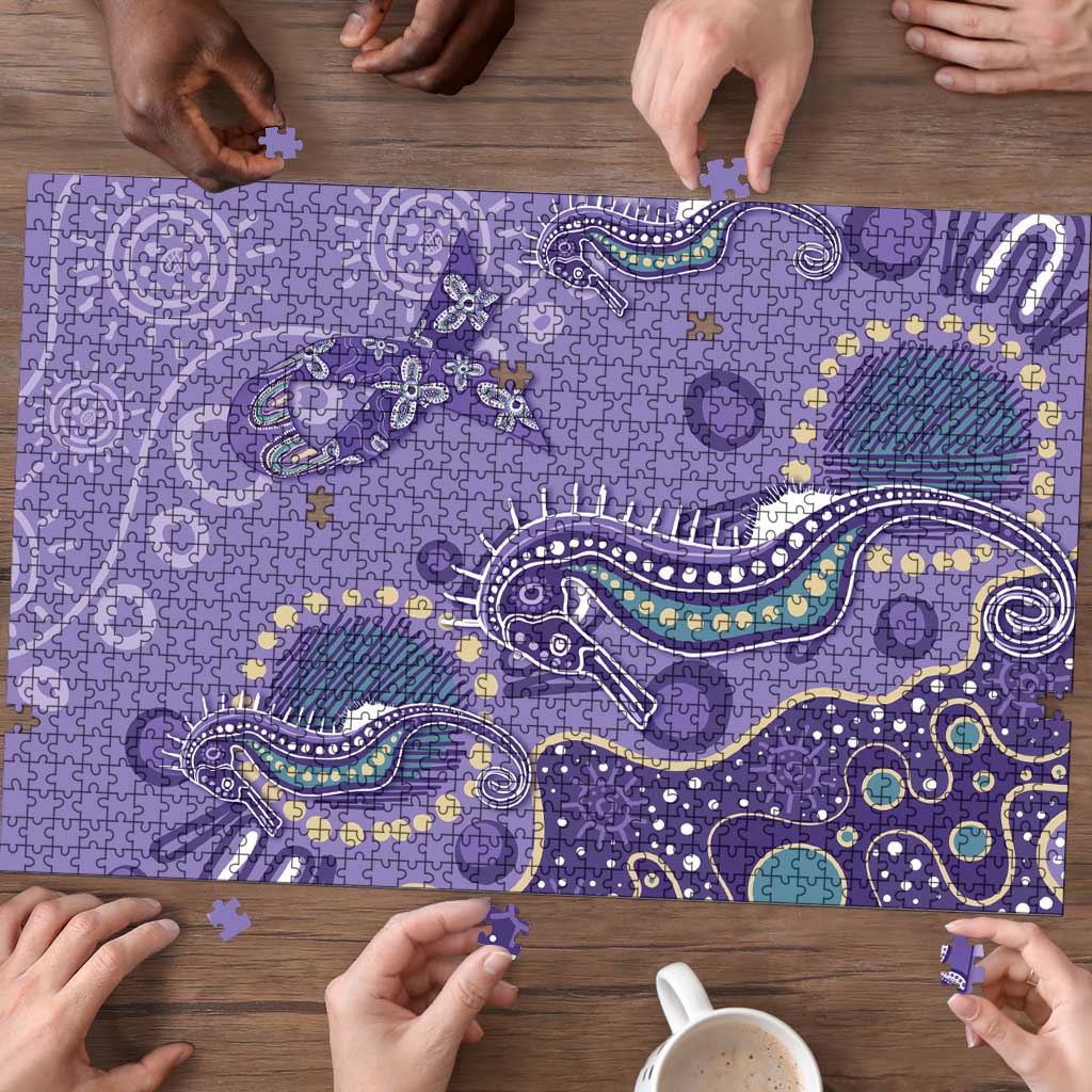 Australia Epilepsy Awareness Puzzle Aboriginal Purple Ribbon with Seahorse - Aussie Hoodie