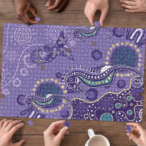 Australia Epilepsy Awareness Puzzle Aboriginal Purple Ribbon with Seahorse - Aussie Hoodie