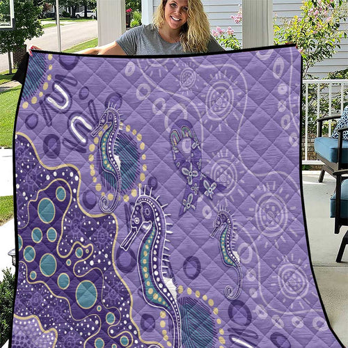 Australia Epilepsy Awareness Quilt Aboriginal Purple Ribbon with Seahorse - Aussie Hoodie