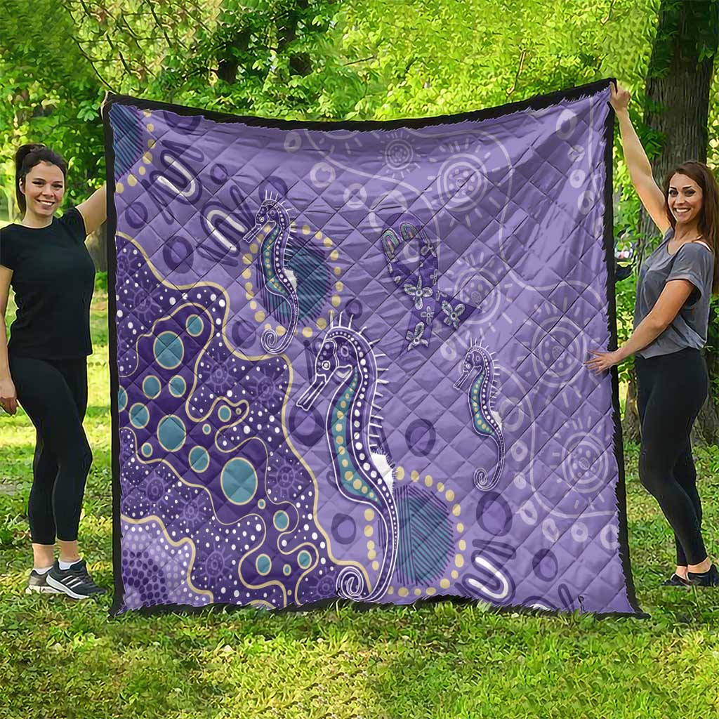 Australia Epilepsy Awareness Quilt Aboriginal Purple Ribbon with Seahorse - Aussie Hoodie