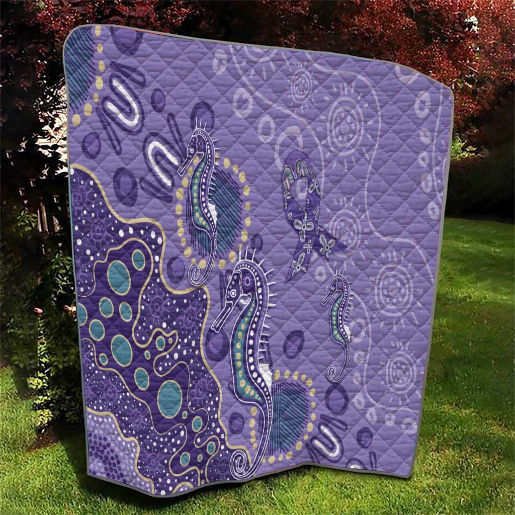 Australia Epilepsy Awareness Quilt Aboriginal Purple Ribbon with Seahorse - Aussie Hoodie