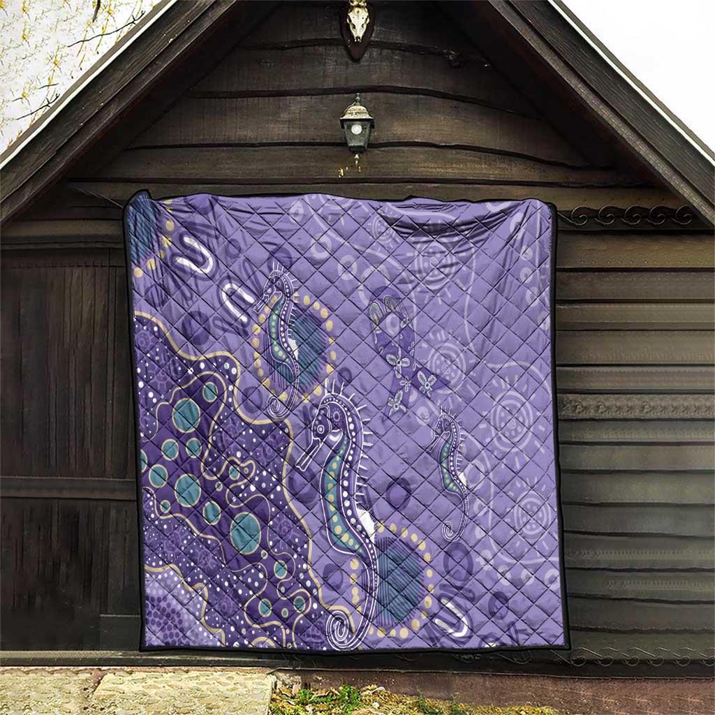 Australia Epilepsy Awareness Quilt Aboriginal Purple Ribbon with Seahorse - Aussie Hoodie