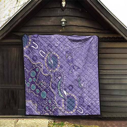 Australia Epilepsy Awareness Quilt Aboriginal Purple Ribbon with Seahorse - Aussie Hoodie