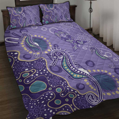 Australia Epilepsy Awareness Quilt Bed Set Aboriginal Purple Ribbon with Seahorse - Aussie Hoodie