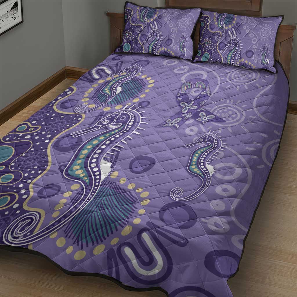 Australia Epilepsy Awareness Quilt Bed Set Aboriginal Purple Ribbon with Seahorse - Aussie Hoodie